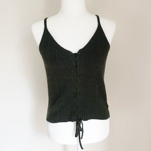 A&E Army Green Lace Up Ribbed Sweater Tank